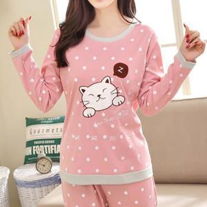 Ensemble Pyjama chaud chat mignon en coton pour femme