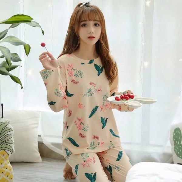 Pyjama à manches longues à imprimé floral rose pour femmes