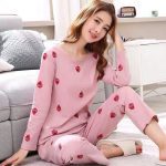 pyjama femme à manches longues à imprimé fraise rose