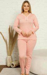 Pyjama Femme Grande Taille Manches Longues Col Guipure