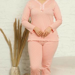 Pyjama Femme Grande Taille Manches Longues Col Guipure